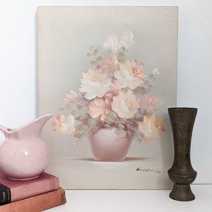 Vintage Floral Blush Mauve Painting Signed Enderby